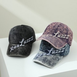Baseball cap with washed and distressed finish, washed tie-dyed letter embroidered peaked brim sun hat, couple's curved brim hat for women