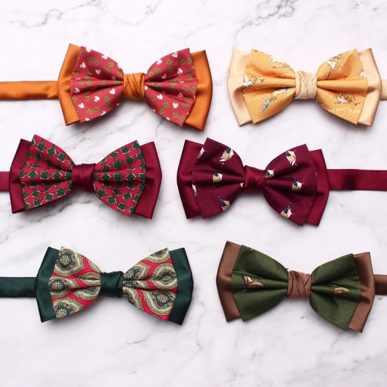 New double-stitched men's bow ties, trendy yarn-dyed jacquard suit accessories, and vintage bow ties, available for wholesale