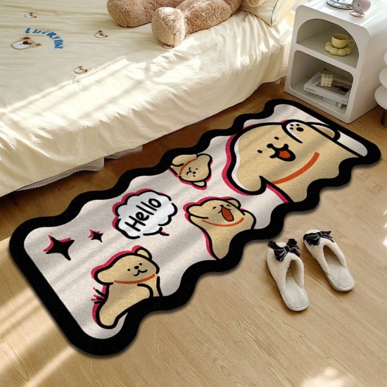 Cartoon striped puppy imitation cashmere non-slip bedside rug, bedroom wall-to-wall non-slip carpet, living room decorative rug, in stock