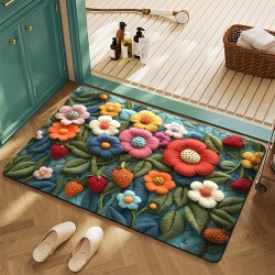 American floral crystal velvet floor mats for home entryways, stain-resistant, wear-resistant, and easy-care bathroom mats.