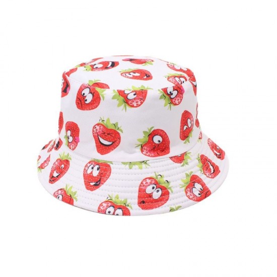 European and American creative strawberry print bucket hats for spring and summer outdoor leisure and sun protection, reversible hats European and American creative strawberry print bucket hats for spring and summer outdoor leisure and sun protection, reversible hats