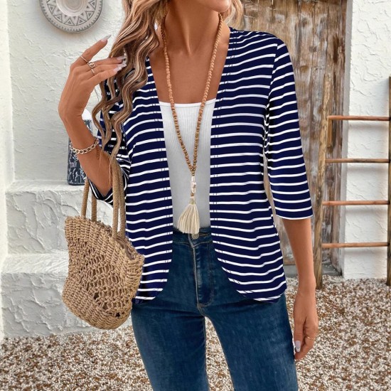Autumn and winter fashion cardigan no button 2025 new style European and American women's wear striped long sleeve jacket coat elegant top for women