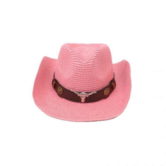 Overseas spring/summer top hats, European and American Western cowboy jazz hats, straw hats with raised brims, bull-head accessory sun hats for men