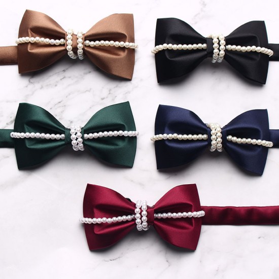 Manufacturer Solid Color Polyester Bow Ties, Casual Fashion, Creative Pearl Customized Bow Ties, New Collars, In-Stock