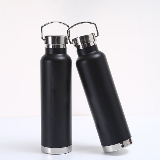 Cross-border Amazon stainless steel thermos with handle, portable American-style large-mouth sports water bottle, spray-coated hiking kettle