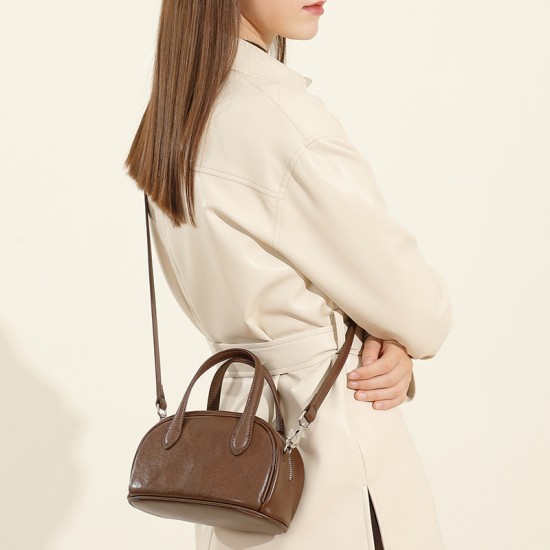 Retro new genuine leather women's bags, cross-border vegetable-tanned cowhide Boston bowling bags, niche shoulder and crossbody handbags Retro new genuine leather women's bags, cross-border vegetable-tanned cowhide Boston bowling bags, niche shoulder and crossbody handbags
