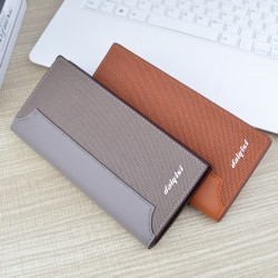 New wallet - men's long style wallet, vertical style fashionable patchwork contrasting color soft leather wallet, multi-card slot large capacity wallet for suit bag