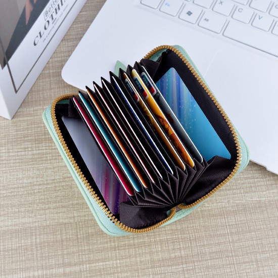 New women's card case - short style, zipper card case, student, mini portable card holder, checkered pattern, soft leather case, small purse