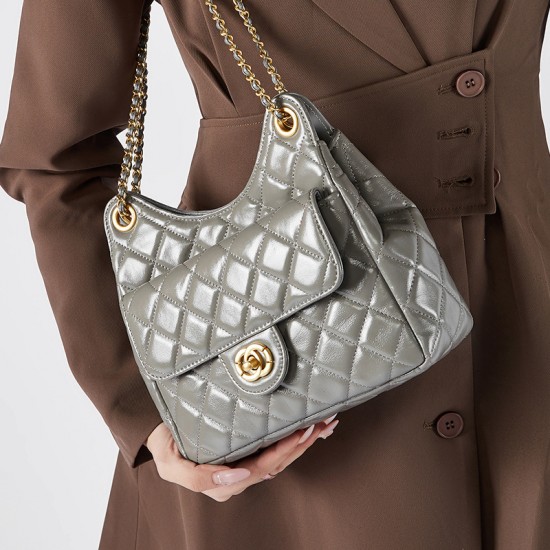 2025 new top-grain cowhide Hobo bag, Tmall Genie Chanel-style fashionable and versatile shoulder bag