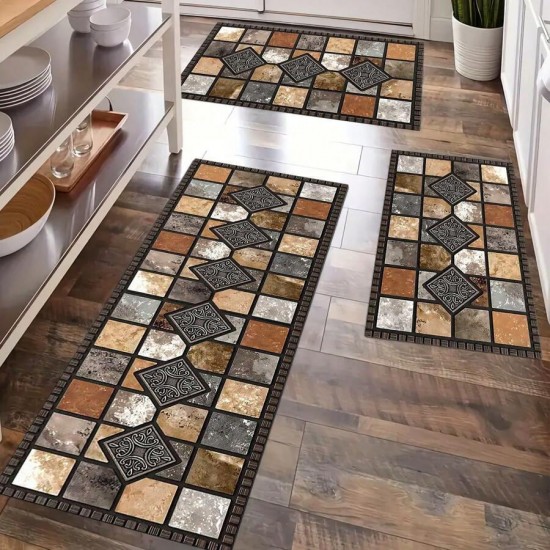 Cross-border TEMU American Imitation Wood Grain Floor Mat, Oil-Absorbent, Water-Absorbent, Wear-Resistant, Easy-Cleaning Three-Piece Kitchen Mat Set, In Stock