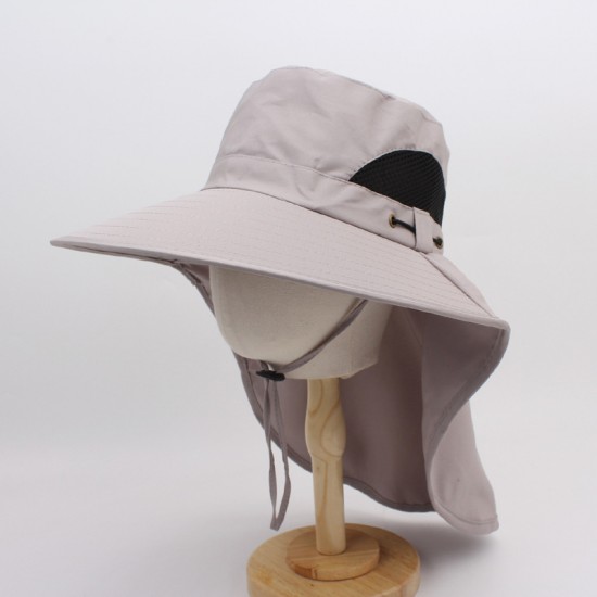 Men's spring and summer sun hat, outdoor sun protection, neck protection, fishing hat, wide-brimmed breathable windproof hat.