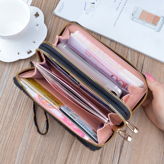 New women's wallet - long style hand-held bag, fashionable and checkered large capacity double-layer money clip, no change money bag.