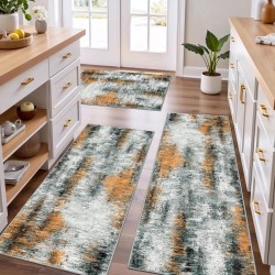 Abstract Blend Color Kitchen Mats, Non-Slip, Oil-Absorbent, Stain-Resistant, Easy-Care, Three-Piece Entryway Floor Mat Set
