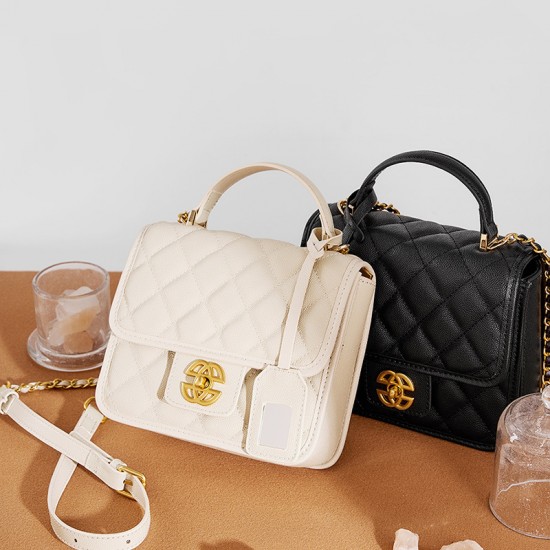 Classic cowhide bag, 2025 new style genuine leather women's crossbody bag, Chanel-style shoulder and chain bag
