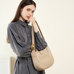 2025 new style genuine leather women's bag, simple cowhide large-capacity cylindrical shoulder bag, solid color, niche casual tote bag