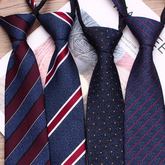 Blue business zipper ties, 8cm polyester casual jacquard casual tie, easy-pull tie manufacturers.