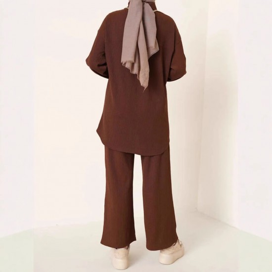 Autumn and winter Middle East European and American new style fashion wide-leg casual texture pattern set two-piece set for women 2025
