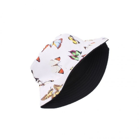 Overseas reversible bucket hats, dome-shaped bucket hats with butterfly prints, versatile sun hats for female students