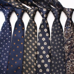 New Navy Blue Series Ties, Business Fashion Diagonal Striped Small Floral Pattern, 8cm Polyester Silk Ties, Wholesale & In Stock