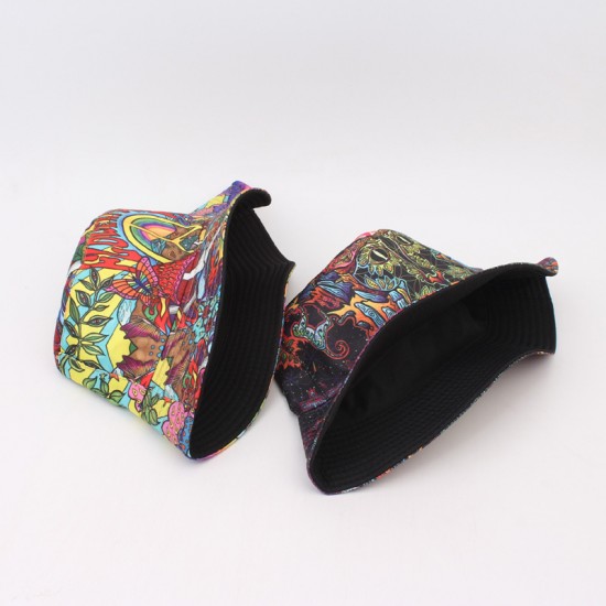 Foreign jewelry, position print, double-sided bucket hat, spring and summer outdoor sun protection and casual hat.