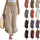 Four seasons European and American style women's 2025 new style fashionable gathered waist vacation-style ruffled hem wide-leg casual pants for women