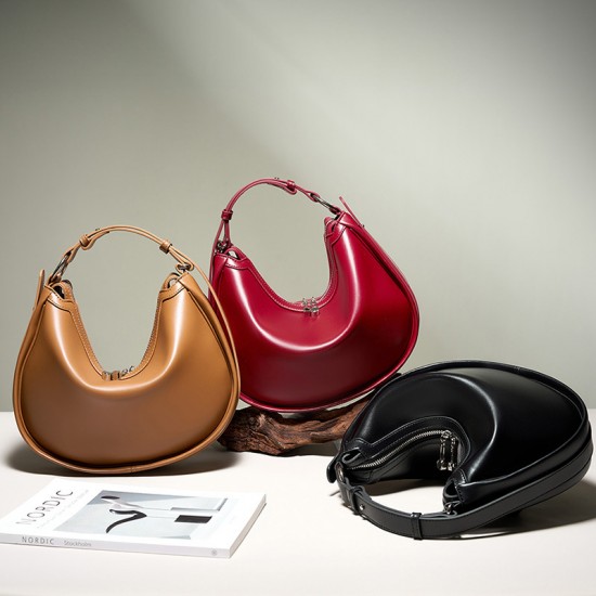 Niche design crescent-shaped genuine leather underarm bag, 2025 new simple and high-end single-shoulder crossbody, versatile women's bag