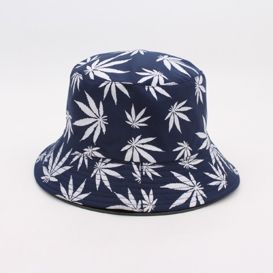Reversible bucket hat, fashionable leaf print bucket hat, Korean style, versatile couple's sun hat, men's sun hat.