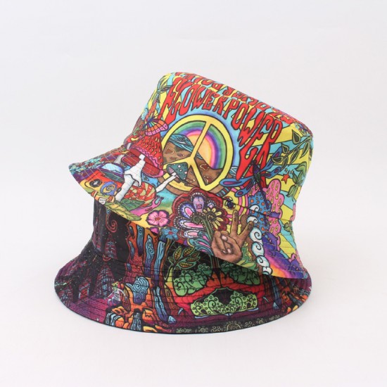 Foreign jewelry, position print, double-sided bucket hat, spring and summer outdoor sun protection and casual hat.