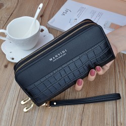 New women's wallet - long style double zipper hand-held bag, fashionable and Japanese style, large capacity folding soft leather case, small wallet.