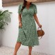 Spring and summer European and American V-neck 2025 new style cross-border romantic floral women's wear buttoned plus size dress for women