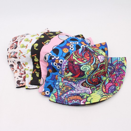 Overseas cartoon-printed yellow duck bucket hats, reversible bucket hats for couples with sun protection, bowler hats