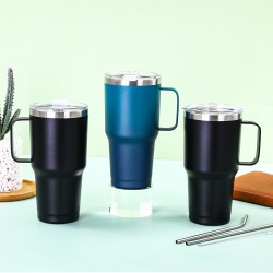 Amazon 304 stainless steel car cup with handle, vacuum double-layer Ice Cup, outdoor car-mounted large-capacity straw cup