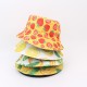 Overseas cartoon pepper and cucumber print bucket hat, double-sided bucket hat for couples, round sun hat for women