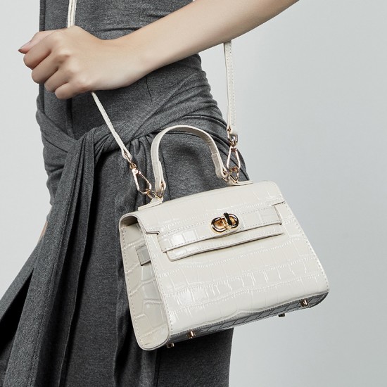 Genuine leather niche crossbody bag, 2025 summer new commuter fashionable crocodile-patterned Kelly handbag