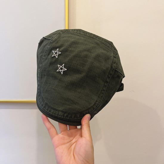 Forward hat, retro distressed star cap, Korean style, versatile and face-enhancing little painter newsboy cap, beret