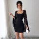 Cross-border Amazon women's wear elegant and fashionable round neck tied waist slit sexy long-sleeved maxi dress