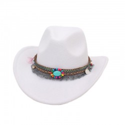 Overseas ethnic style woolen hat with upturned brim, versatile solid color western cowboy hat, British-style jazz hat for women
