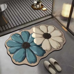 Visual 3D floral butterfly diatom mud floor mat, home bathroom, non-slip, absorbent, easy-care mat
