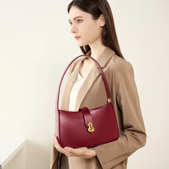 New genuine leather women's bag, niche bridal bag, youthful red, high-quality underarm bag, daily shoulder bag