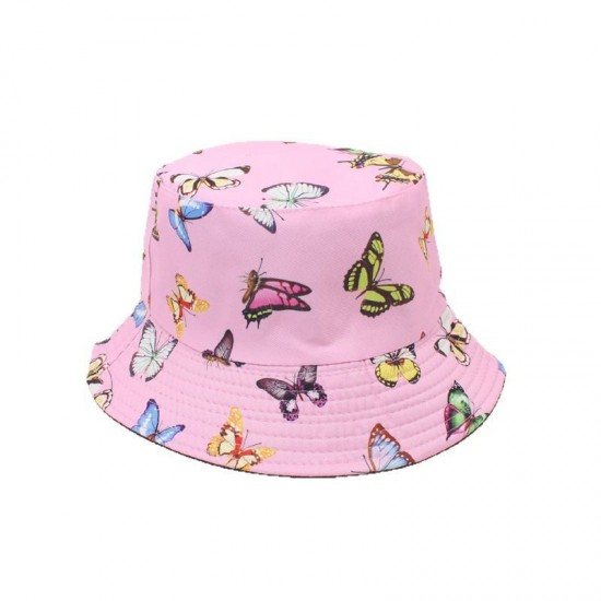 Overseas reversible bucket hats, dome-shaped bucket hats with butterfly prints, versatile sun hats for female students