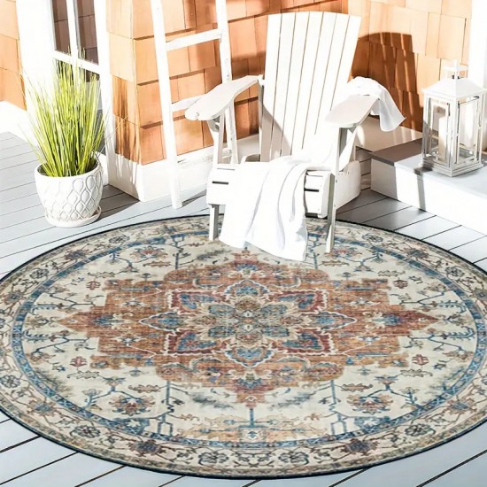 Cross-border retro round Persian carpet, stain-resistant, wear-resistant home bedroom bedside rug, coffee table hanging basket mat, balcony floor mat