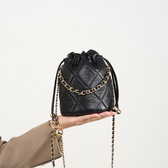 2025 new crossbody bucket bag premium versatile small chain genuine leather women's handbag