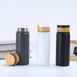 New 304 stainless steel vacuum thermos with handle and bamboo lid, double-layer vacuum space flask, outdoor sports hiking kettle, wholesale