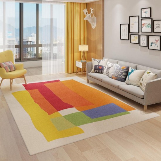 Dopamine Instagram-style imitation cashmere living room rug, non-slip bedside rug for girls' bedrooms, hotel and B&B decorative mat