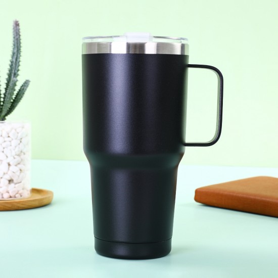 Amazon 304 stainless steel car cup with handle, vacuum double-layer Ice Cup, outdoor car-mounted large-capacity straw cup