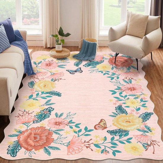 Cross-border Amazon vintage floral decorative rug, easy-care, non-slip sofa rug for large living room areas.