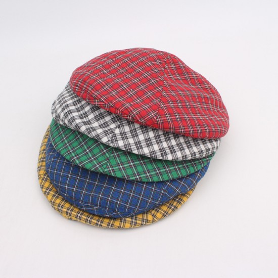 Women's retro Japanese plaid beret, thin spring and summer style. Painter's hat, versatile soft girl's octagonal hat, pumpkin hat