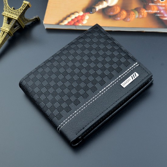 New style men's purse - short length, multi-card slot fashionable simple money clip, young man, thin soft leather bag with horizontal print, zero wallet