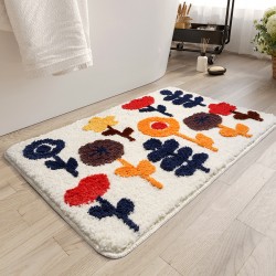Fresh floral absorbent bathroom mat, faux cashmere, non-slip, quick-drying carpet for bathroom entrance.