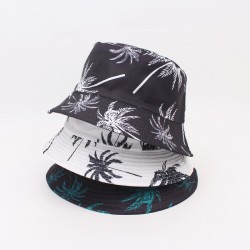 Double-sided sun hats from overseas, coconut tree prints for beach vacations. Summer outdoor travel sun hat with floral pattern, suitable for sun protection.